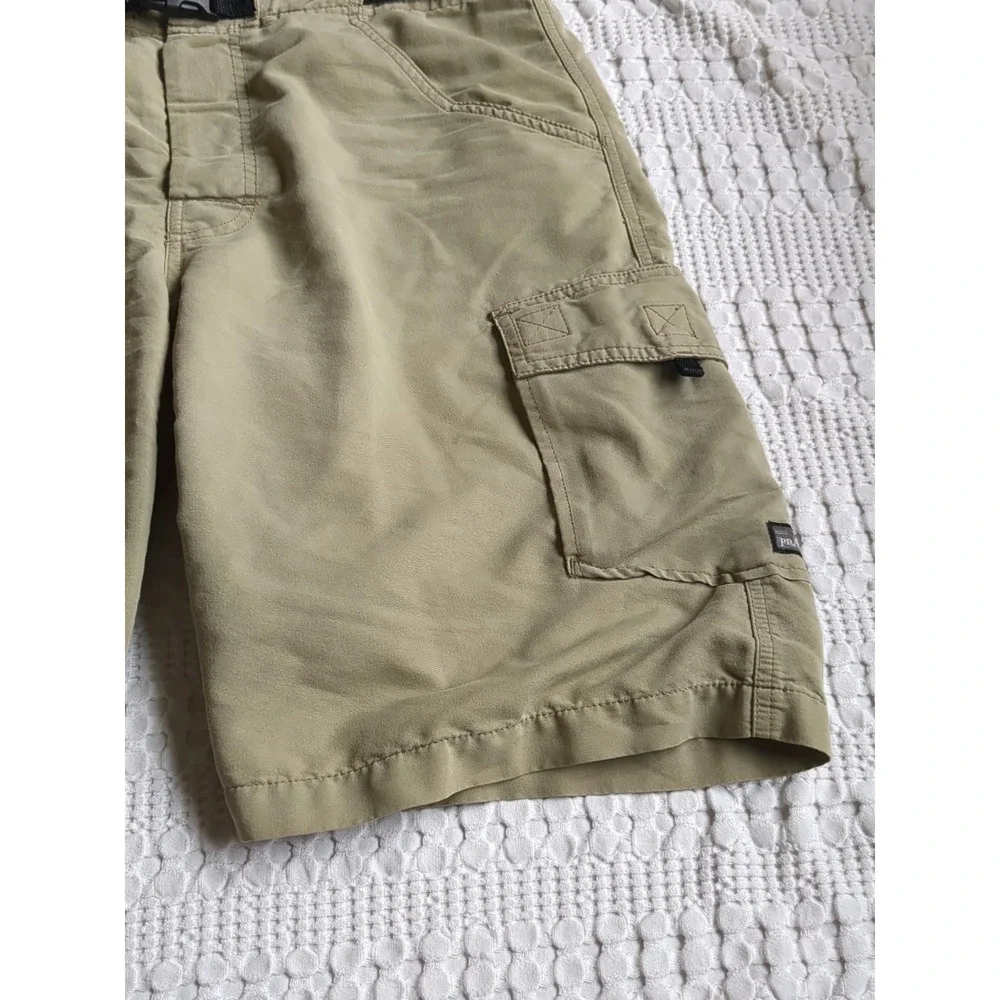 Prana Belted Cargo Belt Stretch Shorts Khaki Green Medium Waist 34